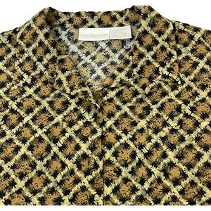 Christie & Jill Womens Blouse Size 16 Gold & Black Print Buttons Long Sleeves